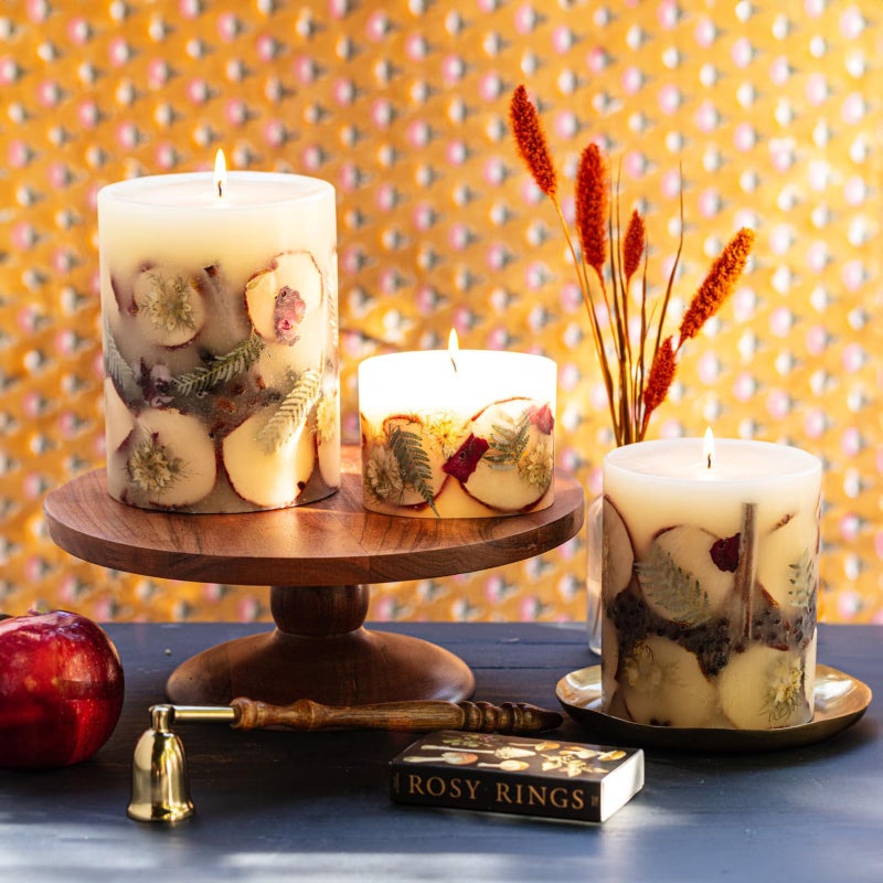Rosy Rings Medium Round Botanical Candle - Spicy Apple 6.5" Burn Time 200 Hours Notes of Cardamom, Cinnamon, Clove, Long Lasting Candles, Aromatherapy Luxurious Fragrance Elegant Home Decor Gifts - Image 3